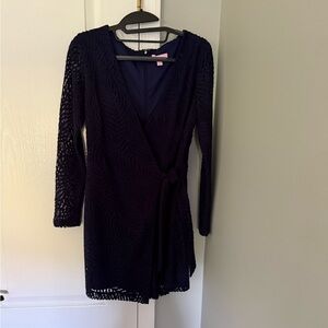 Lilly Pulitzer Blue Long Sleeve V-Neck Wrap romper